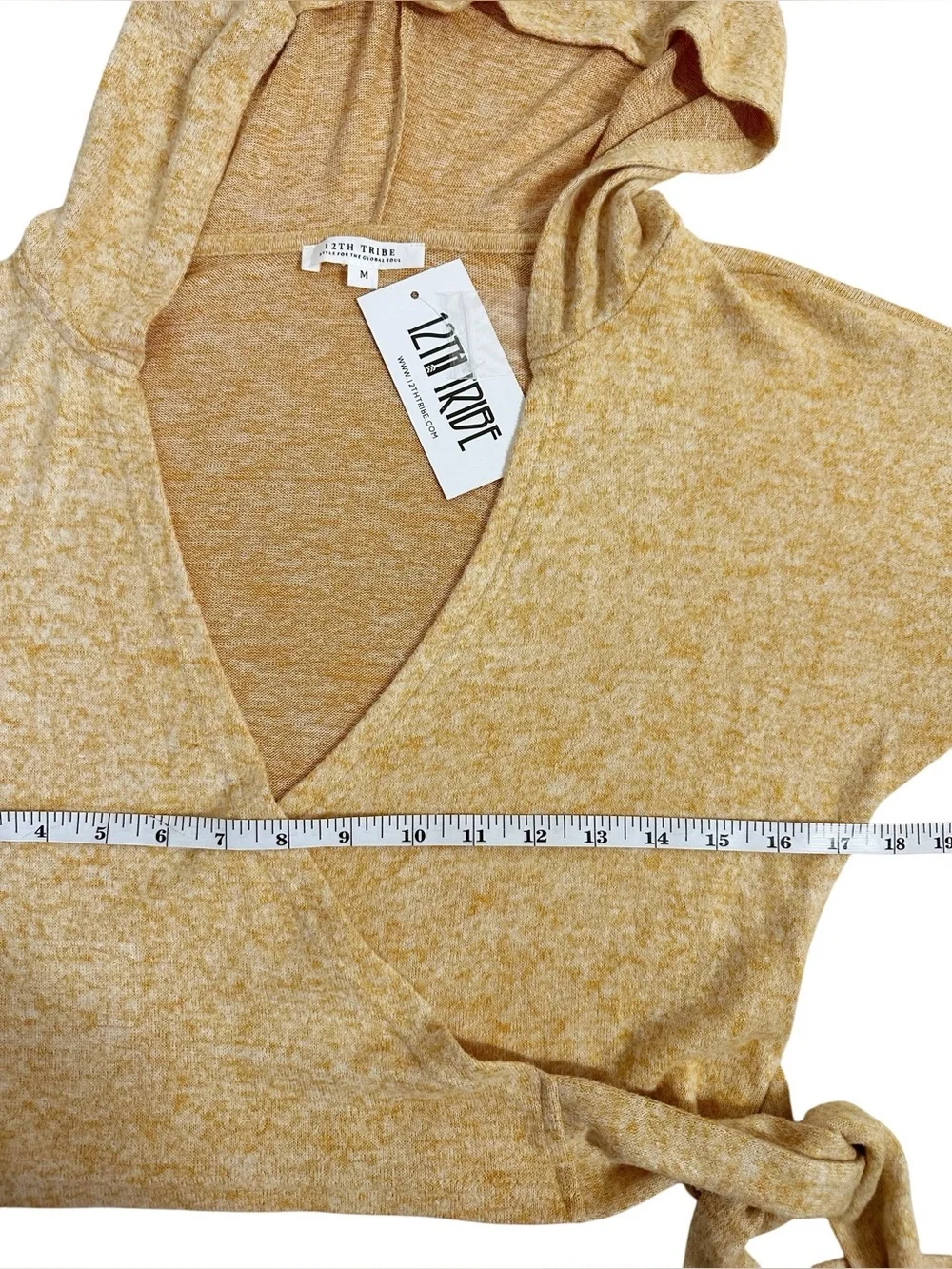 12th Tribe Tie Front Cardigan Sweater Cropped Hooded Size M